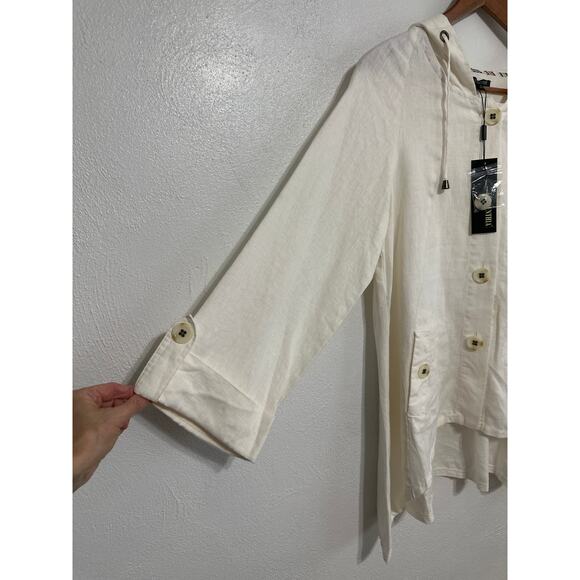 NWT For Cynthia Lagenlook Linen Hooded Shirt Jacket S Cream Luxury Minimalist - Picture 2 of 16